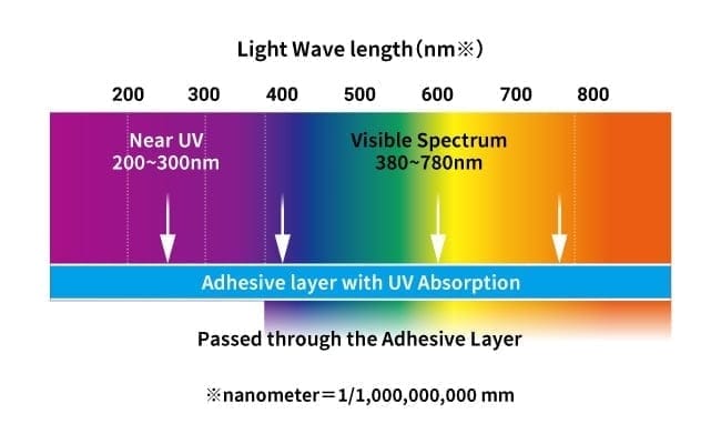 Light transmission image of the UV-absorbing adhesive layer
